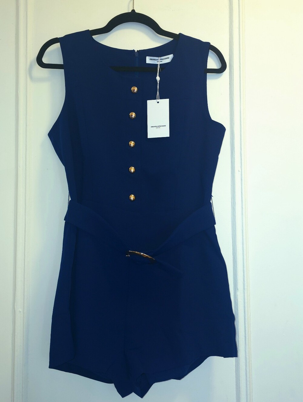NWT Amanda Uprichard Navy Blue Belted Sleeveless Fontaine Romper - Sz Medium - Picture 6 of 14